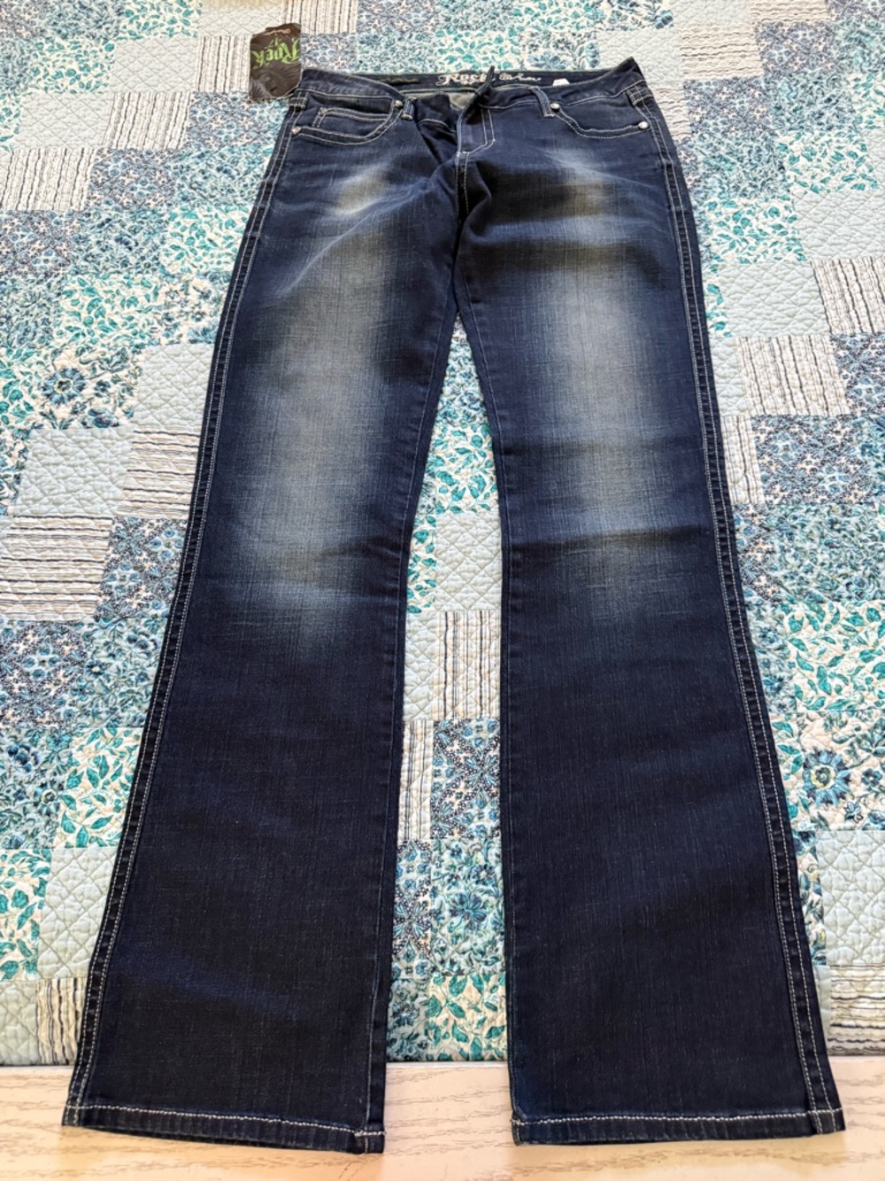 Rock 47 By Wrangler Dark Indigo ultra low rise Bootcut Jeans with Subtle Fading